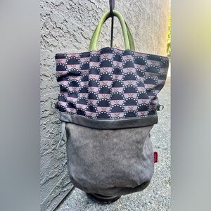 *TaTika* Stylish Gray/Brown/Deep Plum/Purple with Patterned Tote Bag.
